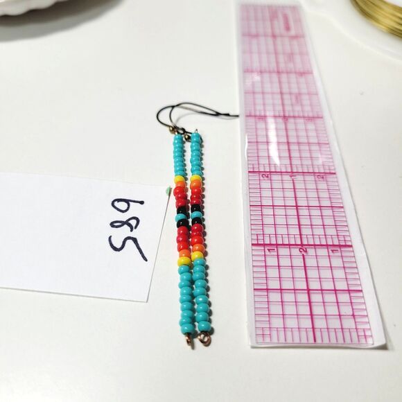 seed bead earrings 685#mfs Seed beaded minimalist stick earrings sweater stripes - Picture 4 of 5